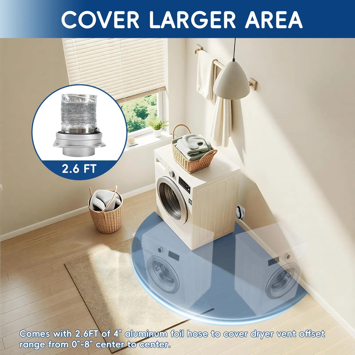 Quick Connect Magnetic Dryer Vent Hose Kit — 4" 2.6ft Duct with Strong Magnet, Self-Alignment Airtight Seal for Secure Dryer Airflow