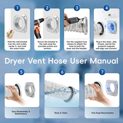 Quick Connect Magnetic Dryer Vent Hose Kit — 4" 2.6ft Duct with Strong Magnet, Self-Alignment Airtight Seal for Secure Dryer Airflow