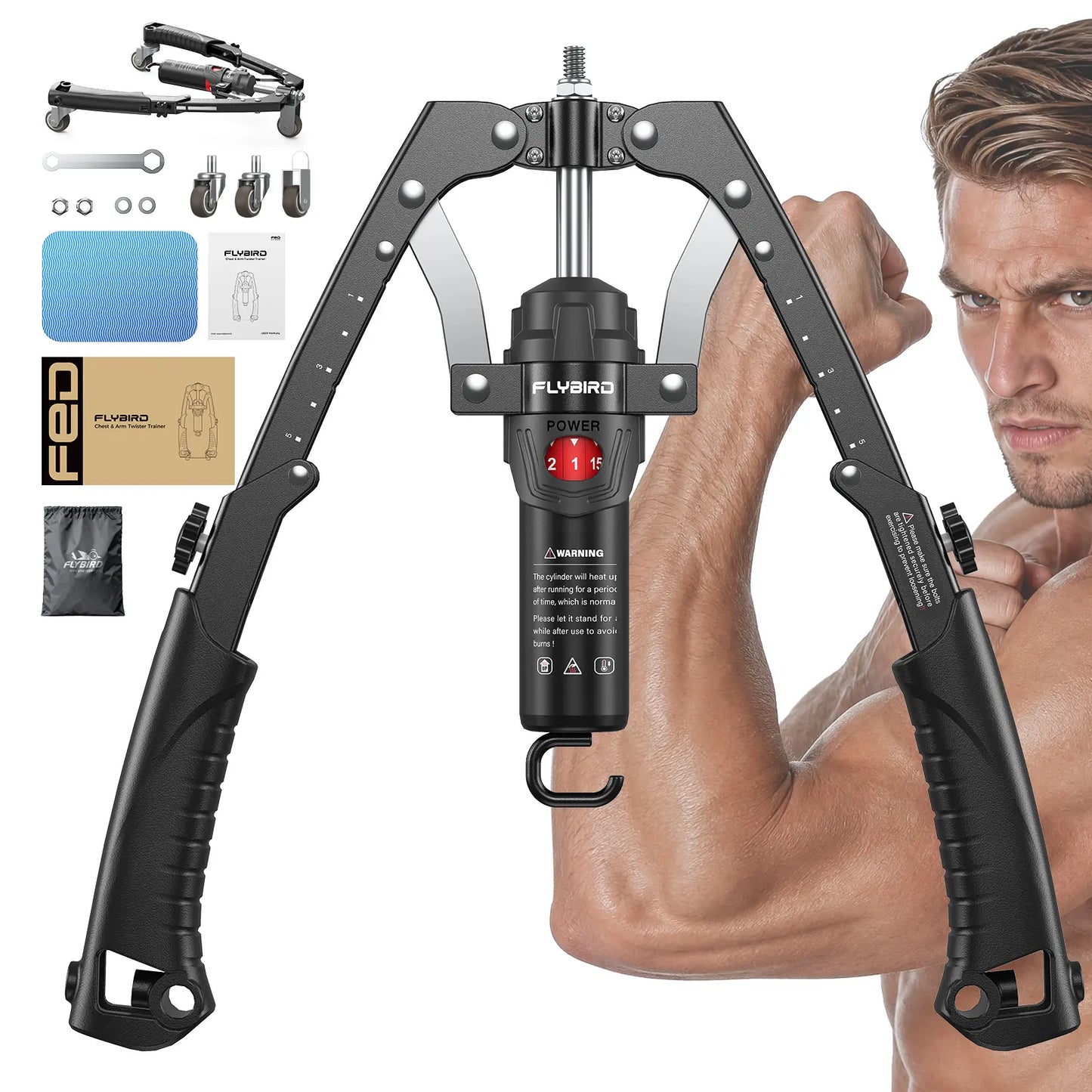 Adjustable Arm Chest Trainer 22-440lbs — Full-Body Home Gym Equipment with Ab Roller Wheel, Core & Tricep Exerciser, Knee Pad & Bag Included for Men Women