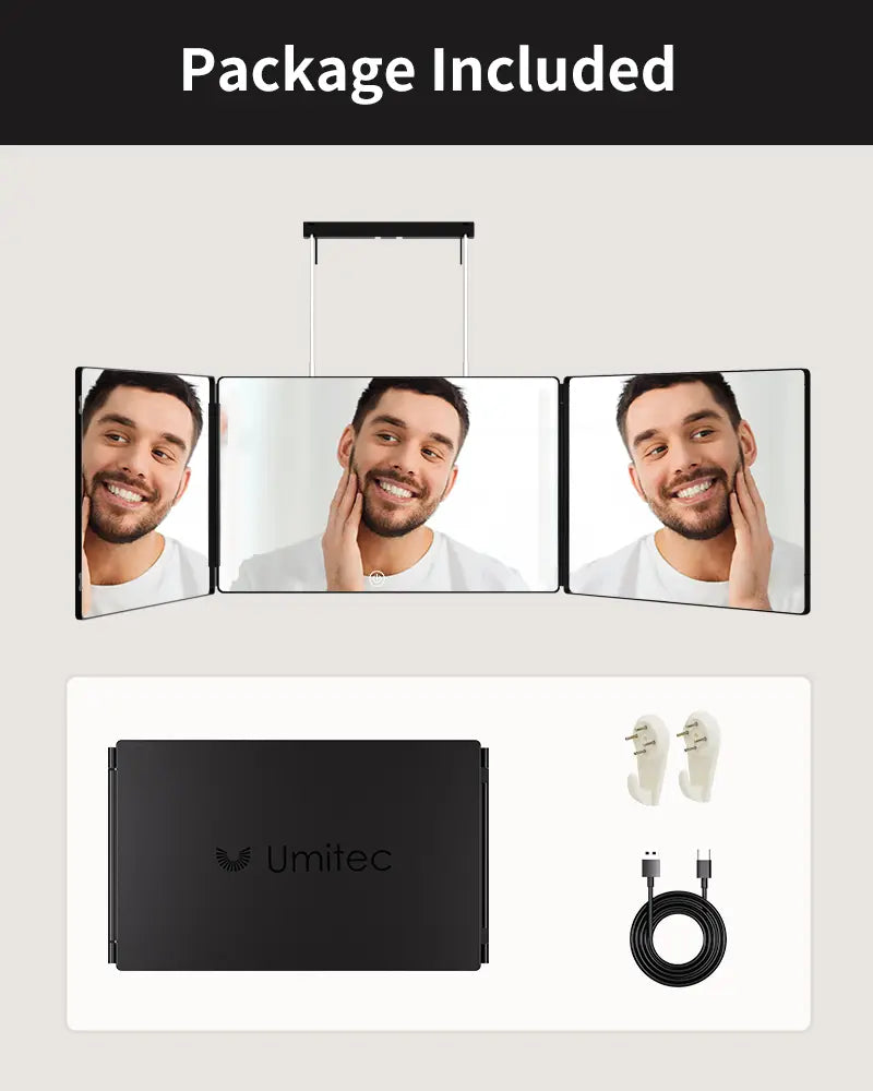 LED 3 Way Mirror 🔥 Portable Trifold with Adjustable Light 💡 360° Real Glass