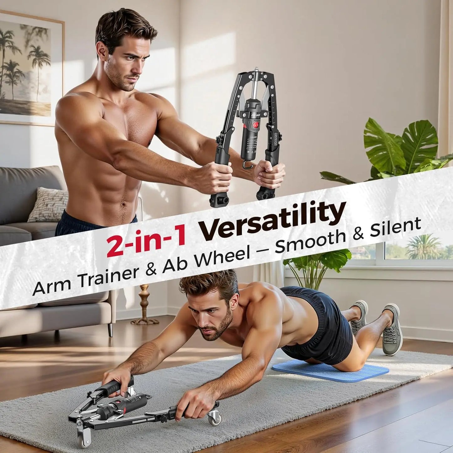 Adjustable Arm Chest Trainer 22-440lbs — Full-Body Home Gym Equipment with Ab Roller Wheel, Core & Tricep Exerciser, Knee Pad & Bag Included for Men Women