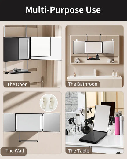 LED 3 Way Mirror 🔥 Portable Trifold with Adjustable Light 💡 360° Real Glass