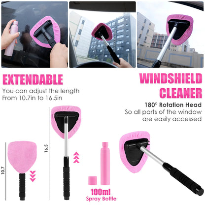 17-Piece Pink Car Interior Kit — High Power Handheld Vacuum, Detailing Brush Set, Windshield Cleaner & Cleaning Gel, Complete Auto Set