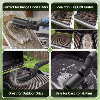 Cordless Electric Grill Cleaning Brush 2-in-1 — Spin Scrubber with Rust-Resistant Metal Heads, 3-Speed Motor, Type-C BBQ Grate Cleaner