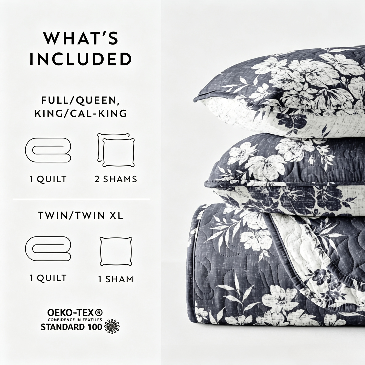 Vintage Floral Reversible Quilted Coverlet Set — 3-Piece Distressed Bouquet Bedding with 2 Pillow Shams