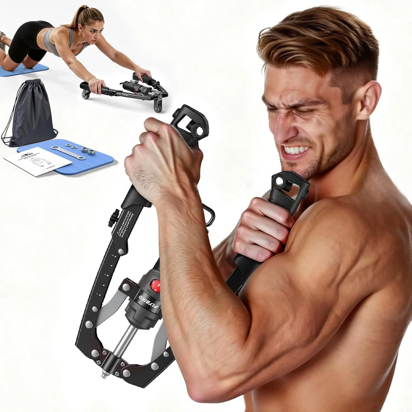 Adjustable Arm Chest Trainer 22-440lbs — Full-Body Home Gym Equipment with Ab Roller Wheel, Core & Tricep Exerciser, Knee Pad & Bag Included for Men Women
