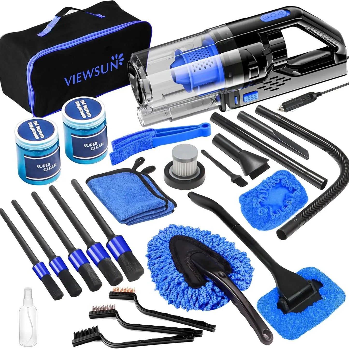 17-Piece Pink Car Interior Kit — High Power Handheld Vacuum, Detailing Brush Set, Windshield Cleaner & Cleaning Gel, Complete Auto Set