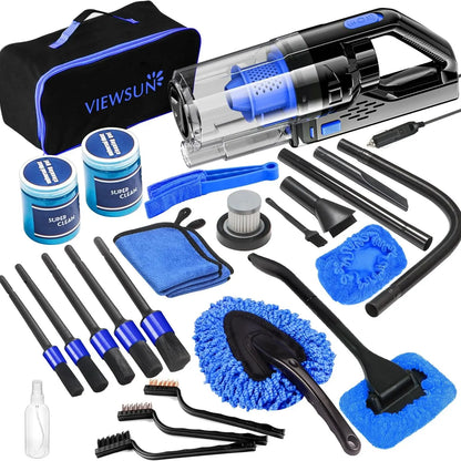 17-Piece Pink Car Interior Kit — High Power Handheld Vacuum, Detailing Brush Set, Windshield Cleaner & Cleaning Gel, Complete Auto Set