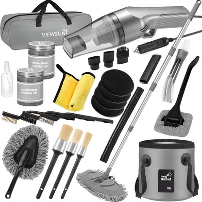 17-Piece Pink Car Interior Kit — High Power Handheld Vacuum, Detailing Brush Set, Windshield Cleaner & Cleaning Gel, Complete Auto Set
