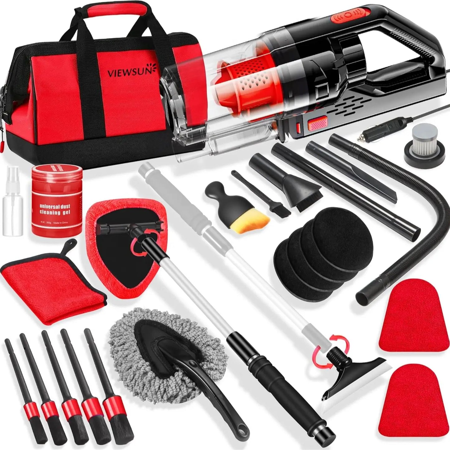17-Piece Pink Car Interior Kit — High Power Handheld Vacuum, Detailing Brush Set, Windshield Cleaner & Cleaning Gel, Complete Auto Set